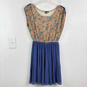 Twik by Simons Multicolor Bird Print Pleated Chiffon Dress